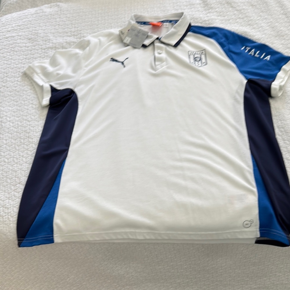 New Puma White and Blue Polo Shirt with Classic Collar - Picture 4 of 6